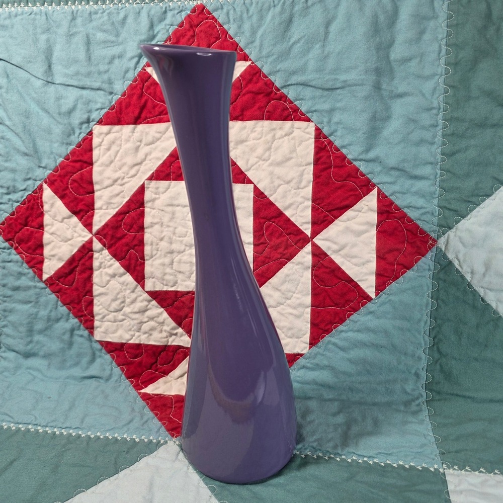 Tall Thin Bud Vase Solid Purple Asymmetrical Tapered Ceramic Minimalist Decor